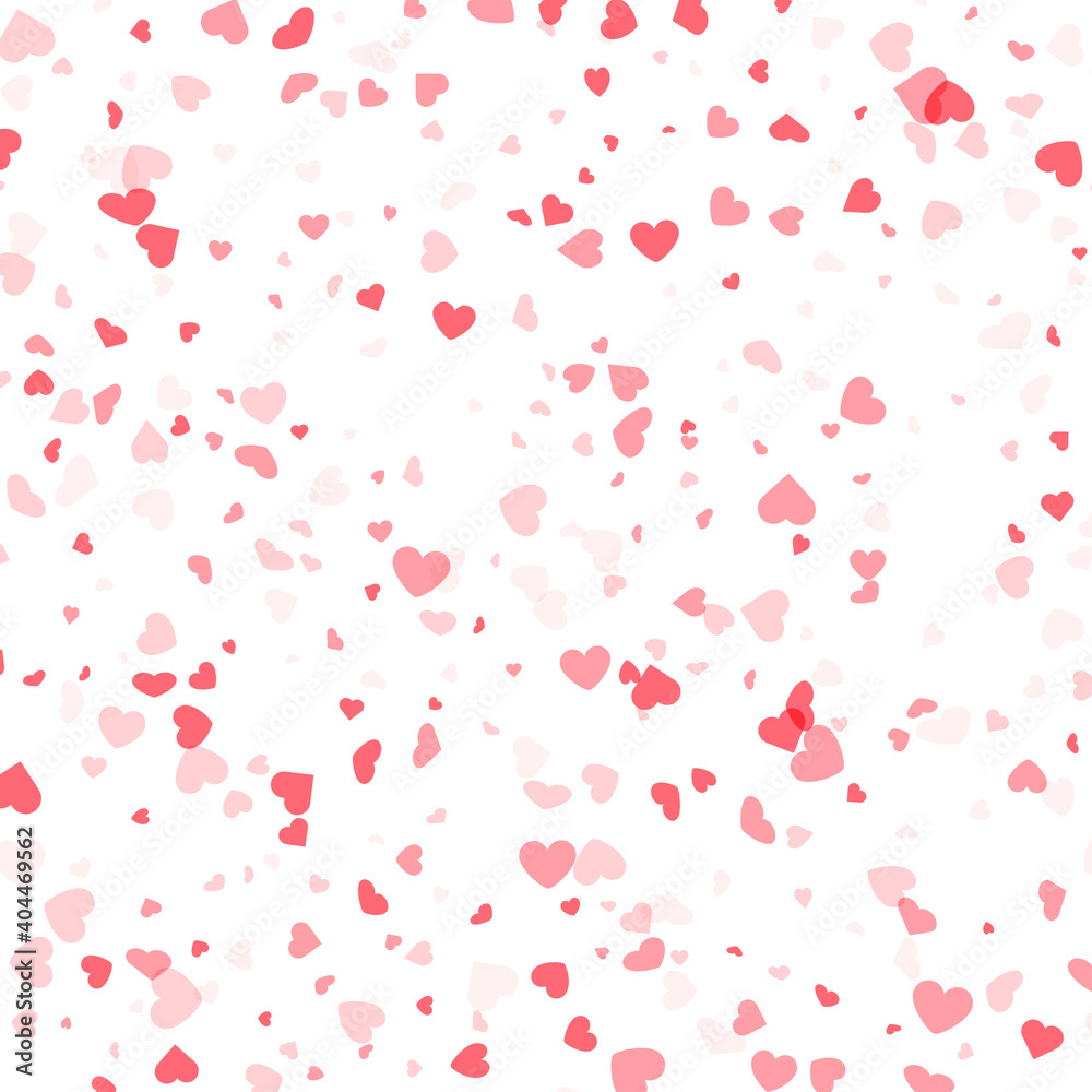 Light red hearts confetti on white background.