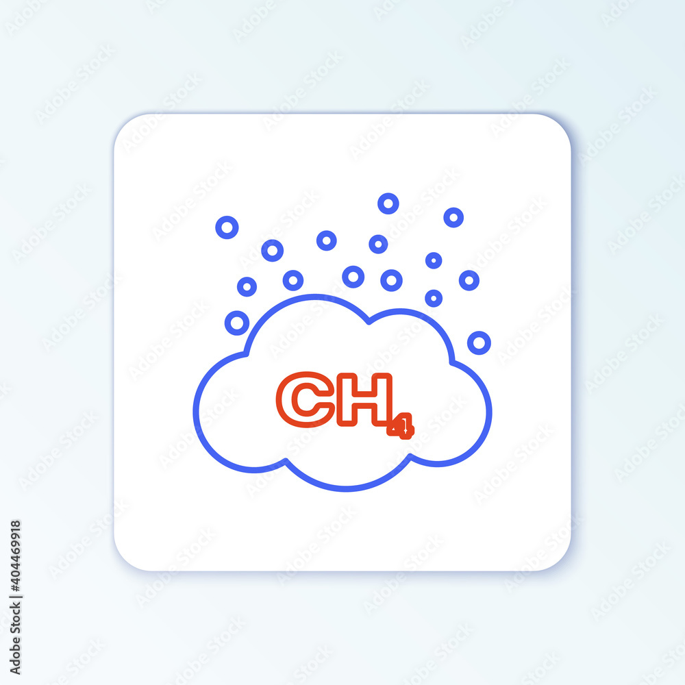 Line Methane emissions reduction icon isolated on white background. CH4 molecule model and chemical formula. Marsh gas. Natural gas. Colorful outline concept. Vector. Line Methane emissions reduction icon isolated on white background. CH4 molecule model and chemical formula. Marsh gas. Natural gas. Colorful outline concept. Vector.