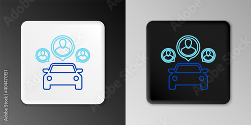 Line Car sharing with group of people icon isolated on grey background. Carsharing sign. Transport renting service concept. Colorful outline concept. Vector.