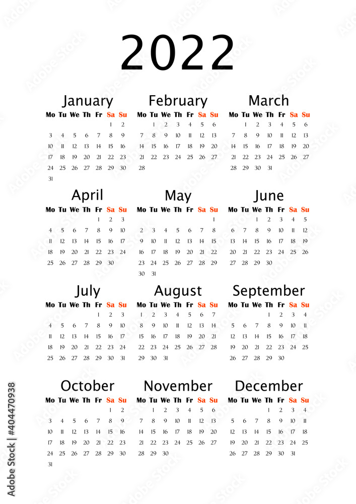 Yearly calendar template vertical A4 format week starts Monday Yearly calendar template vertical A4 format week starts Monday