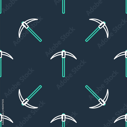 Line Pickaxe icon isolated seamless pattern on black background. Blockchain technology, cryptocurrency mining, bitcoin, digital money market, cryptocoin wallet. Vector.
