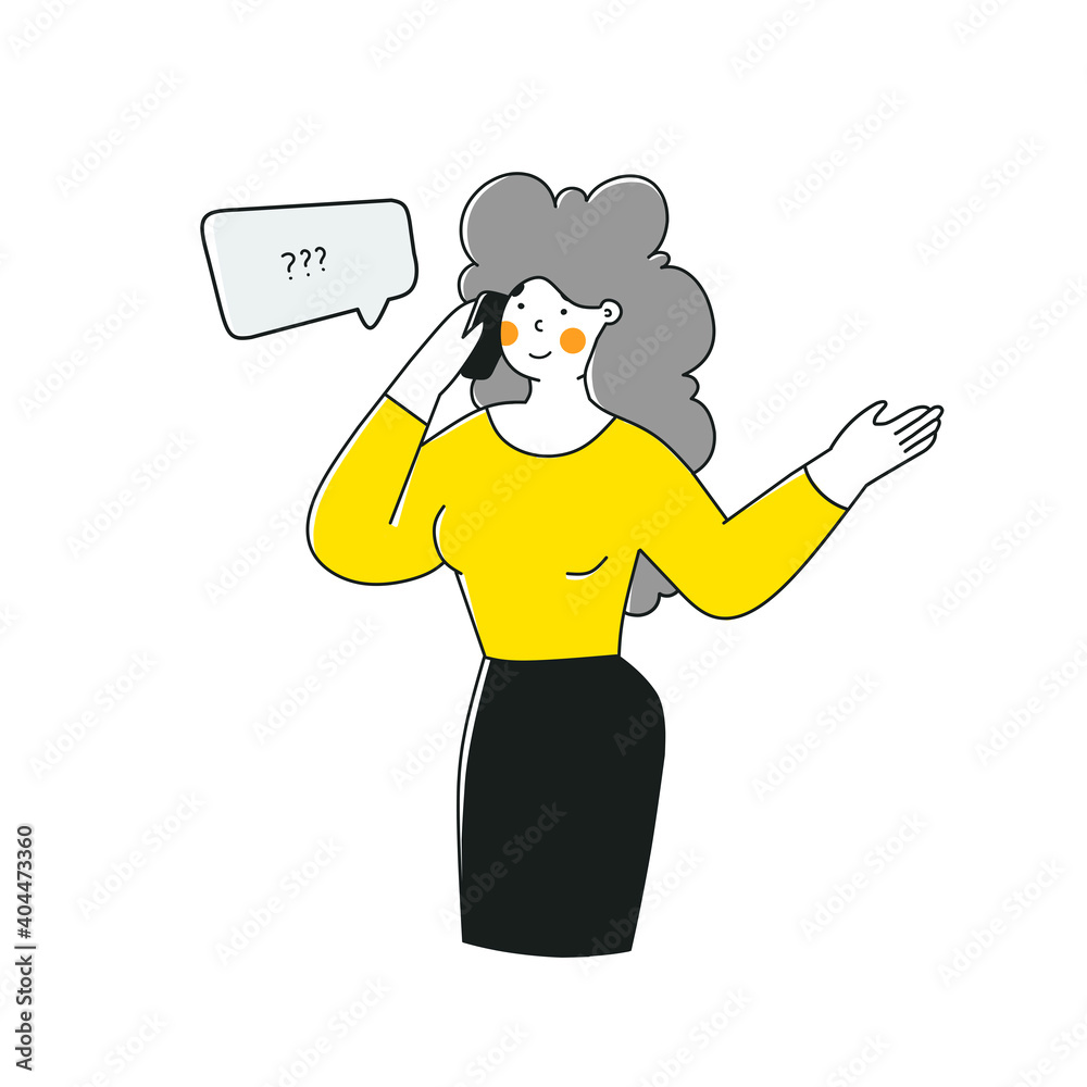 Girl phone conversation in cartoon style, flat vector illustration Girl phone conversation in cartoon style, flat vector illustration