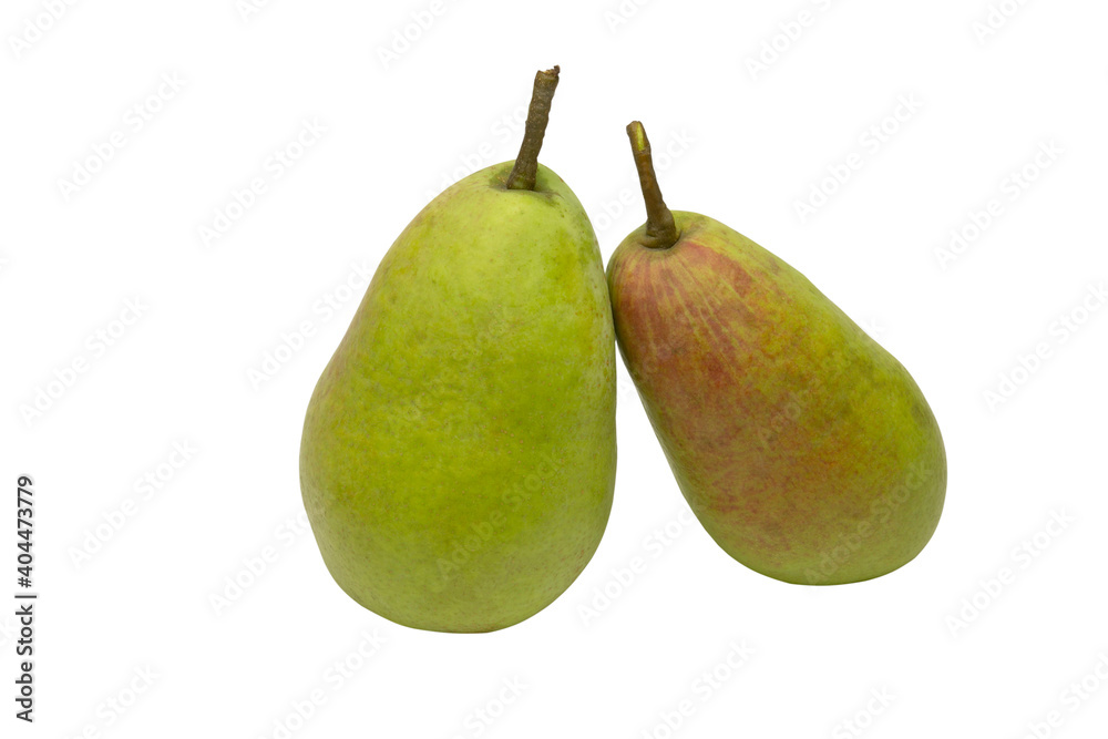 Three green fresh pears isolated on a white background Three green fresh pears isolated on a white background