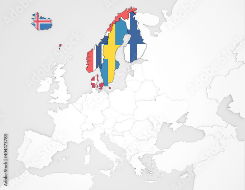 3D Europakarte auf der Skandinavien  inkl. Island   F  r  er  hervorgehoben werden