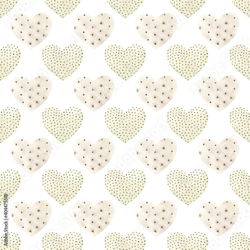 Seamless watercolor pattern in polka dot style. Cute doodle print for valentine's day, for wedding. Ornament drawn with a brush on paper.