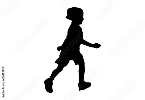 Silhouette kids running Exercise with white background with clipping path