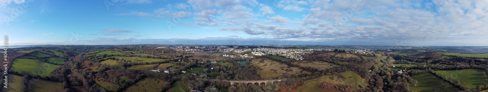 the train line between truro and penzance in cornwall England uk with an aerial view over truro the train line between truro and penzance in cornwall England uk with an aerial view over truro