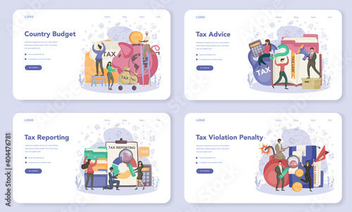 Tax inspector web banner or landing page set. Idea of accounting