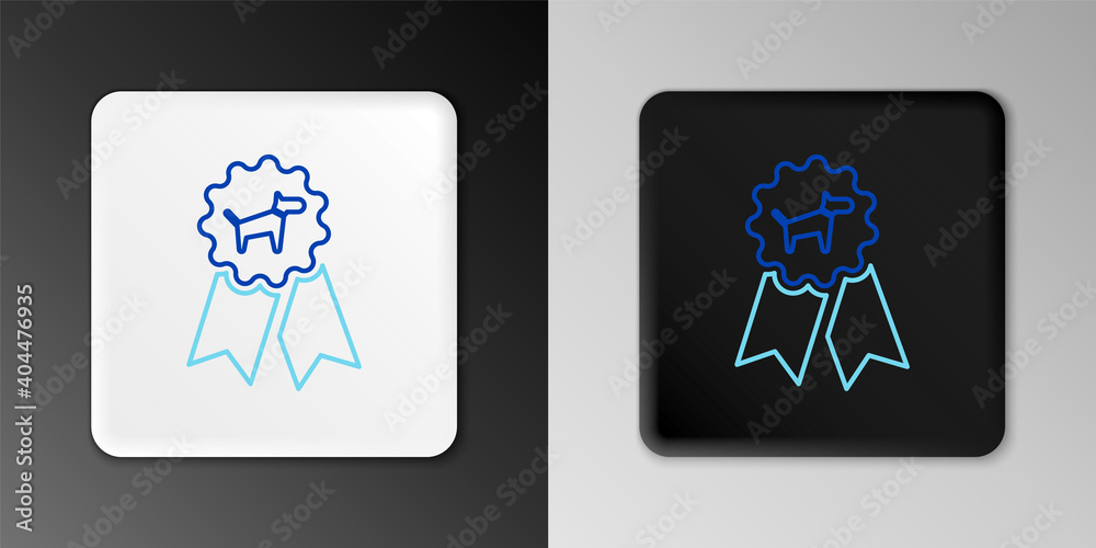 Line Dog award symbol icon isolated on grey background. Medal with dog footprint as pets exhibition winner concept. Colorful outline concept. Vector. Line Dog award symbol icon isolated on grey background. Medal with dog footprint as pets exhibition winner concept. Colorful outline concept. Vector.