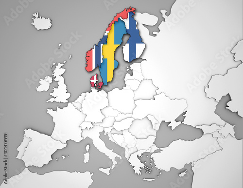 3D Europakarte auf der Skandinavien hervorgehoben wird