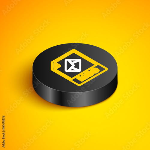 Isometric line MSG file document. Download msg button icon isolated on yellow background. MSG file symbol. Black circle button. Vector.
