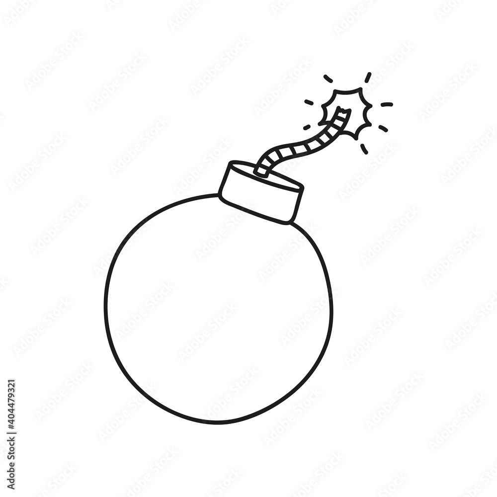 Doodle style bomb icon with burning wick. Vector illustration on white background. Doodle style bomb icon with burning wick. Vector illustration on white background.