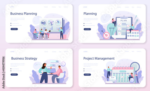 Business planning web banner or landing page set. Idea of business strategy.