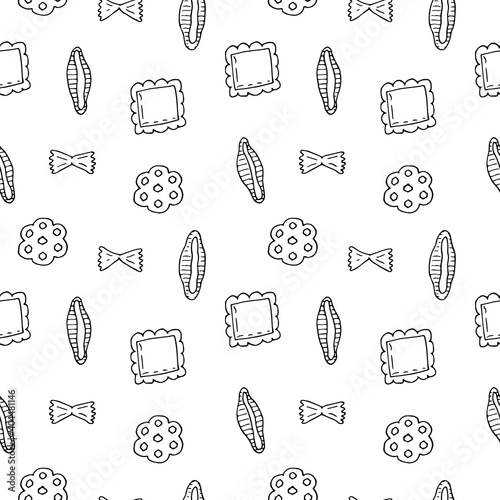 Seamless pattern of different types, vector illustration, hand drawing