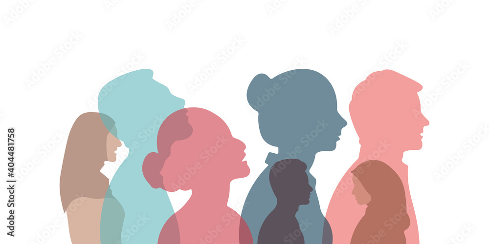 Group of multi-ethnic business co-workers and colleagues. Silhouette of diversity people side. vector illustration