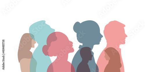 Group of multi-ethnic business co-workers and colleagues. Silhouette of diversity people side. vector illustration