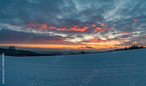 Wonderful winter landscape at sunset at northern Lake Constance photo