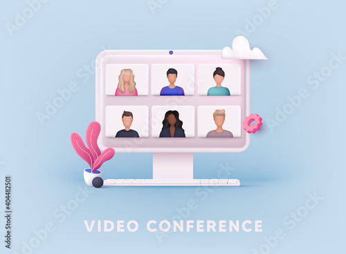 3D Web Vector Illustrations.  Teleconference web video conference.