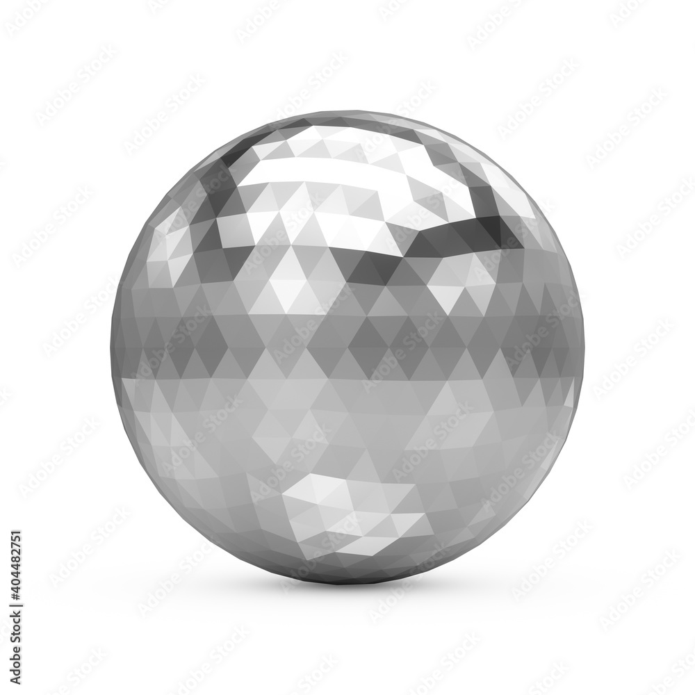 3d Rendering Metallic Polygonal Chrome Sphere on white background 3d Rendering Metallic Polygonal Chrome Sphere on white background