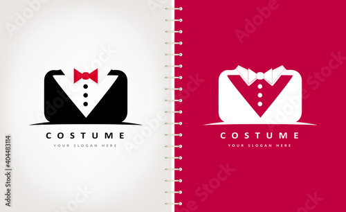 Mens suit logo vector. Bow tie and jacket design. Business logo.
