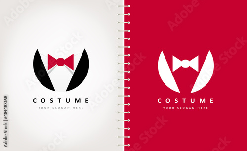 Mens suit logo vector. Bow tie and jacket design. Business logo.