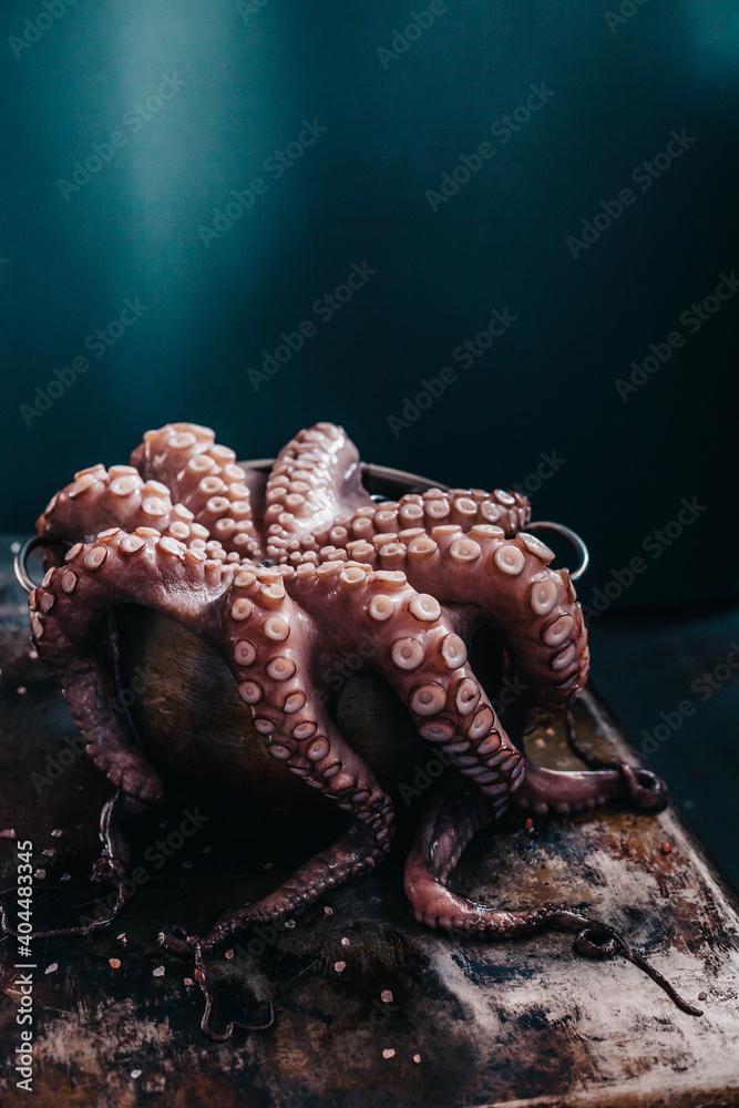Raw octopus ready to be cooked in the kitchen