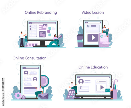 Rebranding online service or platform set. Rebuilding marketing strategy