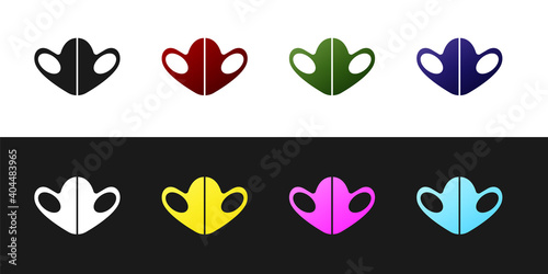 Set Medical protective mask icon isolated on black and white background. Vector..