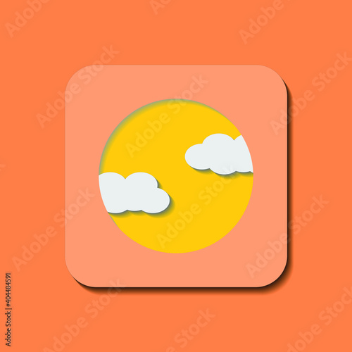 Sun and clouds sign on yellow background, symbol for design, vector illustration