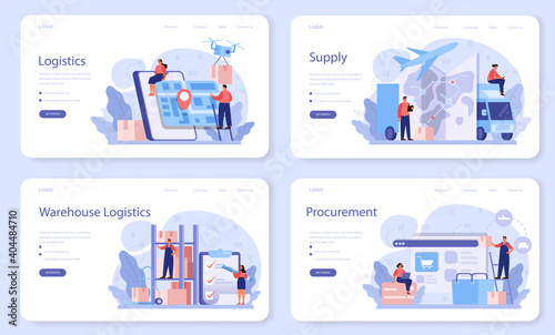 Supply web banner or landing page set. B2B idea, global logistic
