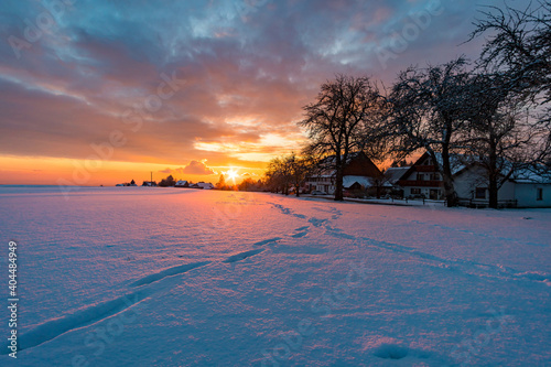 Wonderful winter landscape at sunset at northern Lake Constance © mindscapephotos