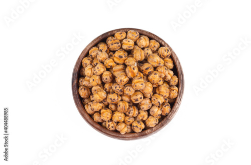 Roasted spicy chickpeas on white background
