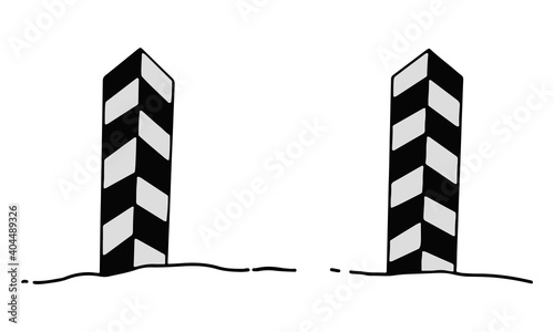 Striped boundary pillar. State border. Humorous  vector illustration