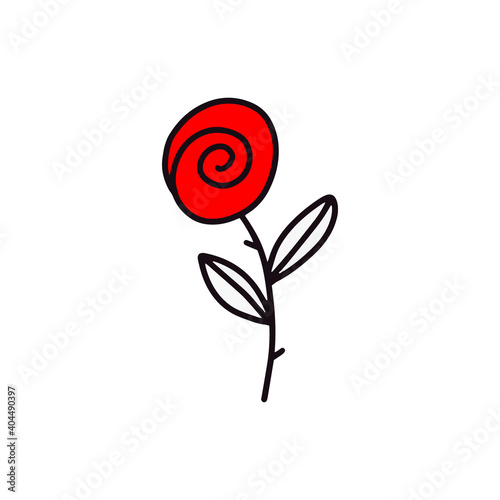  Rose flower isolated on white background. Red rose with thorns. vector illustration in doodle style. Design for Valentine's Day, New Year, Birthday, Holidays