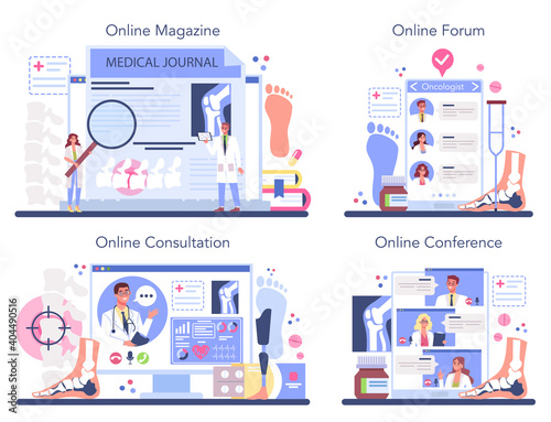 Orthopedics doctor online service or platform set. Idea of joint