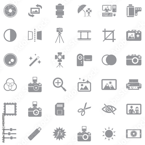 Photography Icons. Gray Flat Design. Vector Illustration.