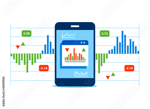 Stock rising and falling charts on tablet screen.
