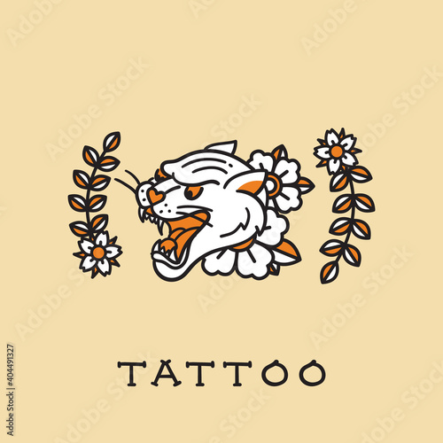 A traditional tattoo of a tiger vector on isolated background. Oriental inspired design with big cat.