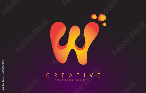 W Letter Logo Design Template with Orange Colors and Dots.