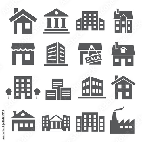 Buildings and Houses Icons on white background