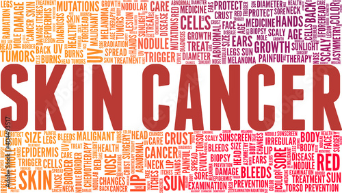 Skin cancer vector illustration word cloud isolated on a white background.
