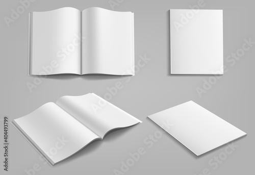 Set of blank magazine, album or book mockup mock up isolated on gray background. © MarySan
