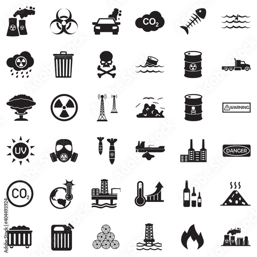 Pollution Icons. Black Flat Design. Vector Illustration.