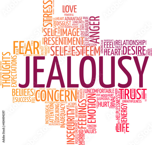 Jealousy vector illustration word cloud isolated on a white background.