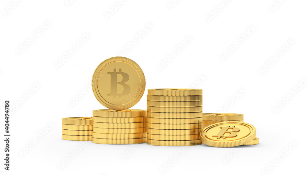 Heap of gold bitcoin coins isolated on white background. 3D illustration Heap of gold bitcoin coins isolated on white background. 3D illustration