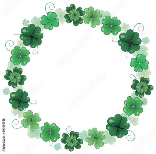 St. Patrick's Day vector floral wreath. Round frame of clover leaves. Volumetric foliage wreath