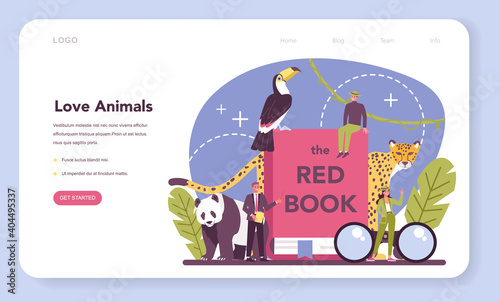 Zoologist web banner or landing page. Scientist exploring