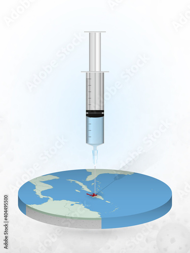Vaccination of Haiti, injection of a syringe into a map of Haiti.