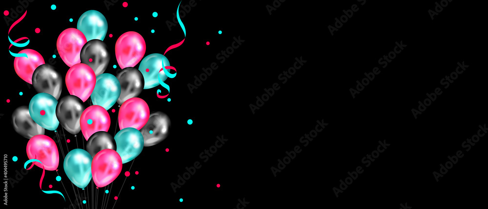 Background with balloons. Vector illustration. TikTok service, Tiktok background, TikTok social media. Blue red colors. TikTok holiday - obrazy, fototapety, plakaty 