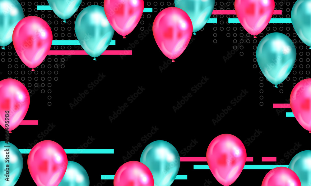 Background with balloons. Vector illustration. TikTok service, Tiktok background, TikTok social media. Blue red colors. TikTok holiday - obrazy, fototapety, plakaty 